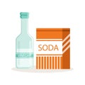 Soda in a craft paper bag and glass bottle of vinegar, baking ingredients vector Illustration Royalty Free Stock Photo