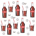 Soda drink bottle and glass pattern Vector. Summer cool backgrounds