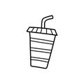 Soda drink cup with straw on isolated white background. Cinema food icon. Vector illustration cartoon doodle style Royalty Free Stock Photo