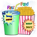 Soda drink and french fries vector poster. Royalty Free Stock Photo
