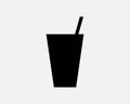 Soda Drink Cup Icon Soft Drinks Beverage Juice Milk Straw Black White Icon Vector