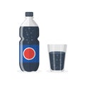 Soda drink icon in flat style. Plastic bottle and drinking glass vector illustration on isolated background. Water beverage sign Royalty Free Stock Photo