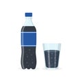 Soda drink icon in flat style. Plastic bottle and drinking glass vector illustration on isolated background. Water beverage sign Royalty Free Stock Photo