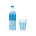 Soda drink icon in flat style. Plastic bottle and drinking glass vector illustration on isolated background. Water beverage sign Royalty Free Stock Photo