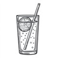 Hand Drawn Glass of Refreshing Lemonade with Lime Slice and Straw Royalty Free Stock Photo