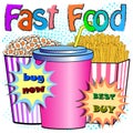 Soda drink popcorn and french fries vector poster. Royalty Free Stock Photo