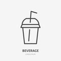 Soda flat line icon. Vector thin sign of fast food, cafe logo. Beverage illustration for restaurant menu