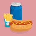 Soda with hot dog and french fries fast food menu Royalty Free Stock Photo