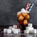 soda ice and sugar cubes on the side