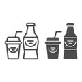 Soda line and glyph icon. Paper cup and bottle vector illustration isolated on white. Drink outline style design