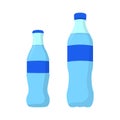 Soda. Mineral water. Water in plastic and in glass bottle. Flat design Royalty Free Stock Photo