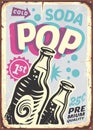 Soda poster design in retro style with two bottles on the bottom of image. Royalty Free Stock Photo