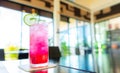 Soda Red sparkling water with ice in a glass on table,lunch time Royalty Free Stock Photo