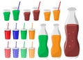 Soda set. Various cold drinks in bottle and glasses