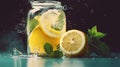 Soda water with lemon slices or citrus fruit and mint herbs infused sassi water for detox or dieting, mixed digital illustration