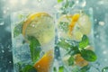 Soda water with lemon slices or citrus fruit and mint herbs infused sassi water for detox or dieting