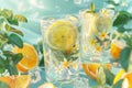 Soda water with lemon slices or citrus fruit and mint herbs infused sassi water for detox or dieting