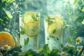 Soda water with lemon slices or citrus fruit and mint herbs infused sassi water for detox or dieting
