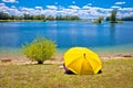 Soderica lake beach and landscape view Royalty Free Stock Photo