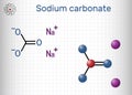 Sodium carbonate, Na2CO3, natrium carbonate, washing soda, soda ash molecule. It is disodium salt of carbonic acid, is organic