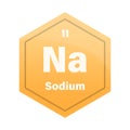 Sodium chemical element tile. Atomic number 11. Na chemical sign. Bright orange Vector hexagon. Royalty Free Stock Photo