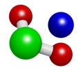 Sodium chlorite, chemical structure. 3D rendering. Atoms are represented as spheres with conventional color coding: chlorine (