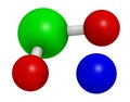 Sodium chlorite, chemical structure. 3D rendering. Atoms are represented as spheres with conventional color coding: chlorine (