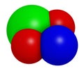 Sodium chlorite, chemical structure. 3D rendering. Atoms are represented as spheres with conventional color coding: chlorine (