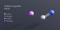 sodium cyanide molecule 3d rendering, flat molecular structure with chemical formula and atoms color coding
