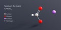 sodium formate molecule 3d rendering, flat molecular structure with chemical formula and atoms color coding Royalty Free Stock Photo