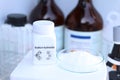 sodium hydroxide in bottle , chemical in the laboratory and industry Royalty Free Stock Photo