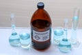 Sodium hydroxide in bottle, chemical in the laboratory Royalty Free Stock Photo