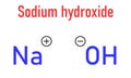 Sodium hydroxide or lye, caustic soda, chemical structure. Skeletal formula.