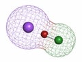 Sodium hypochlorite (NaOCl) molecule. Aqueous solution is known as (liquid) bleach. Atoms are represented as spheres with