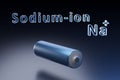 Sodium-ion one battery in a dark light spin around. Royalty Free Stock Photo