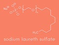 Sodium laureth sulphate detergent molecule. Used in cosmetics, soaps, shampoos, etc. Skeletal formula.