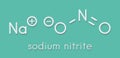 Sodium nitrite, chemical structure. Nitrite salts are used in the curing of meat. Skeletal formula.