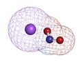 Sodium nitrite, chemical structure. Used as drug, food additive (E250), etc. 3D rendering. Atoms are represented as spheres with