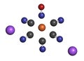 Sodium nitroprusside (SNP) antihypertensive drug molecule. Atoms are represented as spheres with conventional color coding: carbon