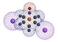 Sodium nitroprusside (SNP) antihypertensive drug molecule. Atoms are represented as spheres with conventional color coding: carbon