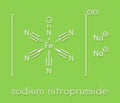 Sodium nitroprusside SNP antihypertensive drug molecule. Skeletal formula.