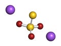 Sodium thiosulfate, chemical structure. 3D rendering. Atoms are represented as spheres with conventional color coding: sulfur ( Royalty Free Stock Photo