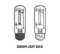 Sodium vapor light bulb, gas-discharge lamp icon in doodle linear style