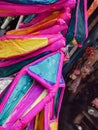 Sodo, a symbolic colorful toy boat for makar sangkranti festival in bengal india, made of sholapith or shola.view of materials