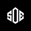 SOE letter logo design with polygon shape. SOE polygon and cube shape logo design. SOE hexagon vector logo template white and Royalty Free Stock Photo