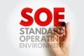 SOE Standard Operating Environment text with a hand writing, computing and organizational setup concept for consistent system Royalty Free Stock Photo