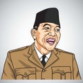 Soekarno the First President of Republic of Indonesia. Vector Portrait. October 31, 2017