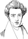 Soeren Kierkegaard portrait in line art illustration Royalty Free Stock Photo