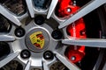 Soest, Germany - April 23, 2022: Porsche logo on the alloy wheel