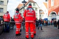 Soest, Germany - December 31, 2017: German Red Cross Medical Corps on patrol German: Deutsches Rotes Kreuz, SanitÃÂ¤tsdienst